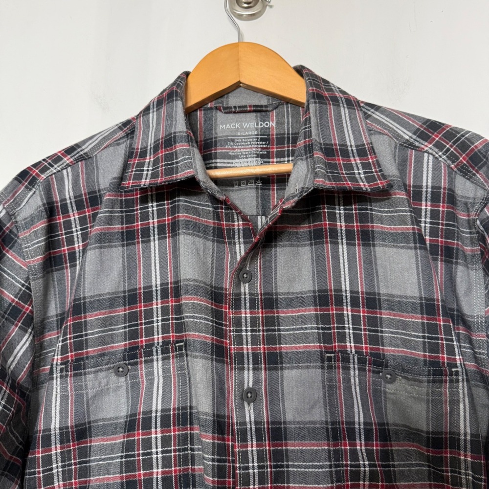 Mack Weldon Mens XL Plaid Performance Flannel Shirt CoolMax Thermolite Gray Wool